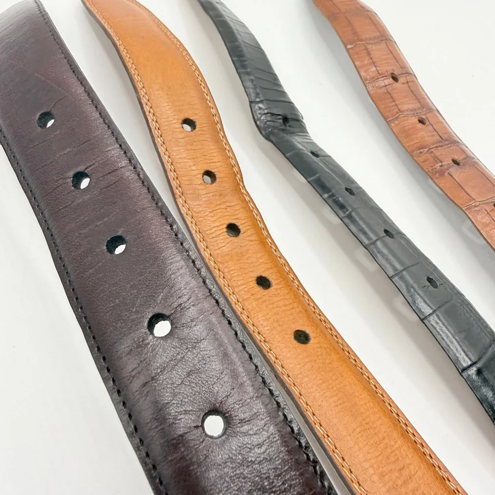 Paul Fredrick Mens Leather Belt Lot of 4 Croc Embossed Smooth Dress Belt Size 38
